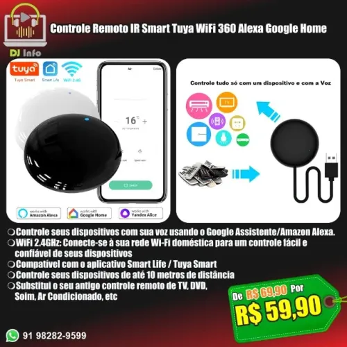 Controle Remoto IR Smart Tuya WiFi 360 Alexa Google Home