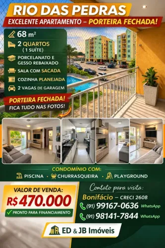 Rio das Pedra, Porteira Fechada. 2/4 s/1 suíte Área-68m², nascente