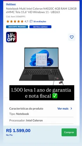 Notebook Ultra Multilaser
