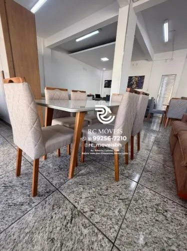 Mesa de jantar 1,70x0,90 Tampo Vidro Laqueado + 6 Cadeiras estofadas Madeira Maciça