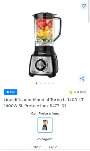 Liquidificador Mondial Turbo L-1400-LT 1400W 3L Preto e Inox