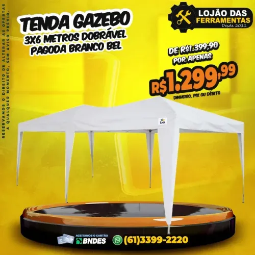 Tenda Gazebo 3x6 Metros Dobrável Pagoda Branco Bel