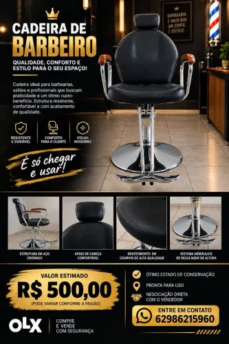 Cadeira de Barbeiro Hidráulica Preta - R$ 500