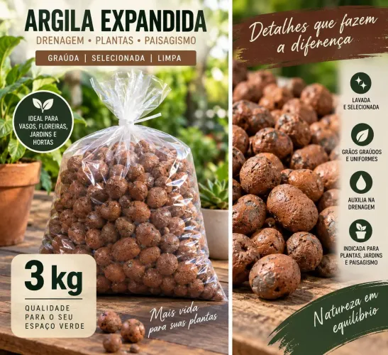 Argila Expandida Graúda - 3 kg | Lavada, Selecionada e Pronta para Uso