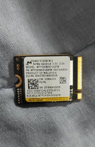 SSD NVMe 512GB M.2 2230 Micron Gen4 (Original ROG Ally / Steam Deck / Surface)