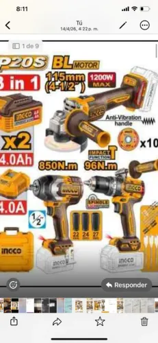 Kit ingco profissional parafusadeira, lixadeira e chave de impacto