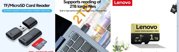 Cartao de memoria de 1TB + Adaptador + Leitor de cartão de memoria de até 2TB - USB 2.0