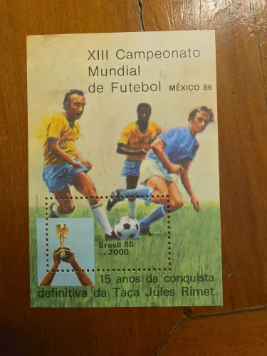 SELOS Bloco Comemorativo Brasil 85 - Copa do Mundo México 86 - Taça Jules Rimet