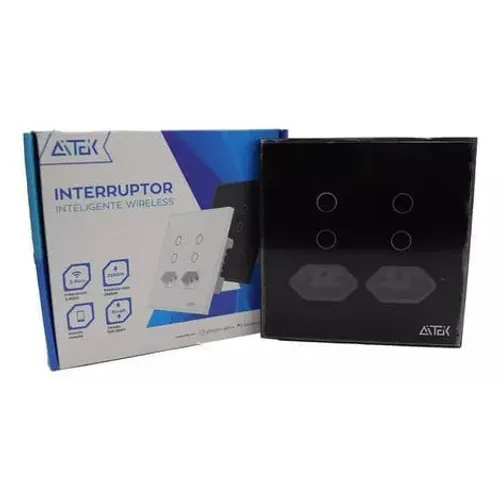 Interruptor inteligente 4 teclas e 2 tomadas