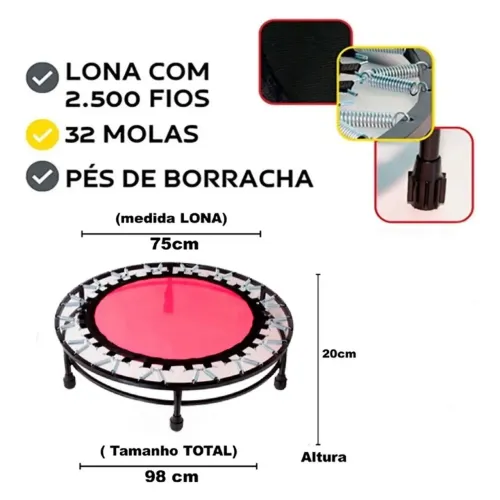 Mini Jump Profissional Suporta 150 Kg- Rosa