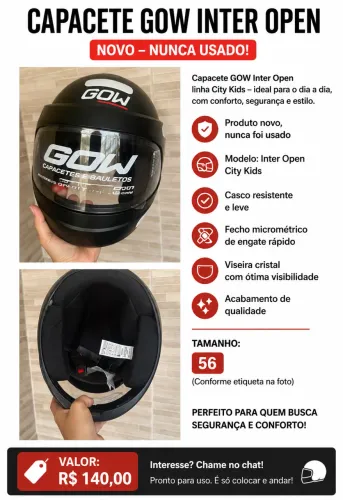 CAPACETE GOW INTER OPEN - NOVO!
