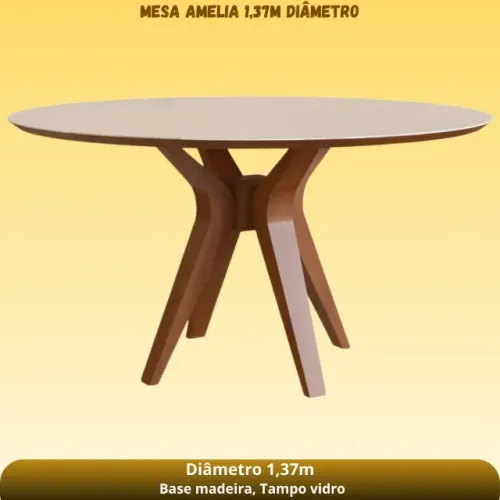 MESA AMELIA 1,37M DIÂMETRO ALTURA 0,78M/ BASE MADEIRA MACICA - NOG/VD OFF WHITE (APENAS A