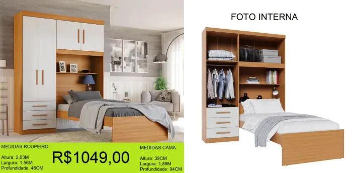 Roupeiro com cama embutida a pronta entrega