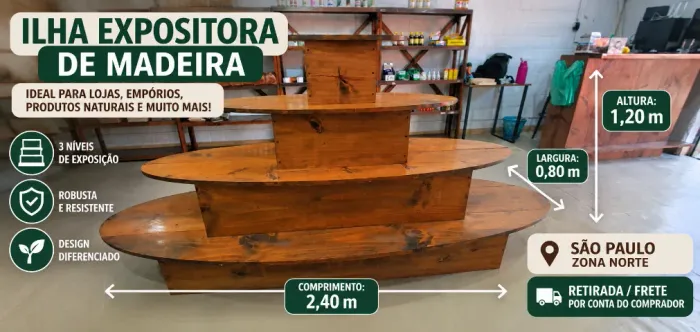 Ilha Expositora de Madeira Maciça / Balcão Central para Loja