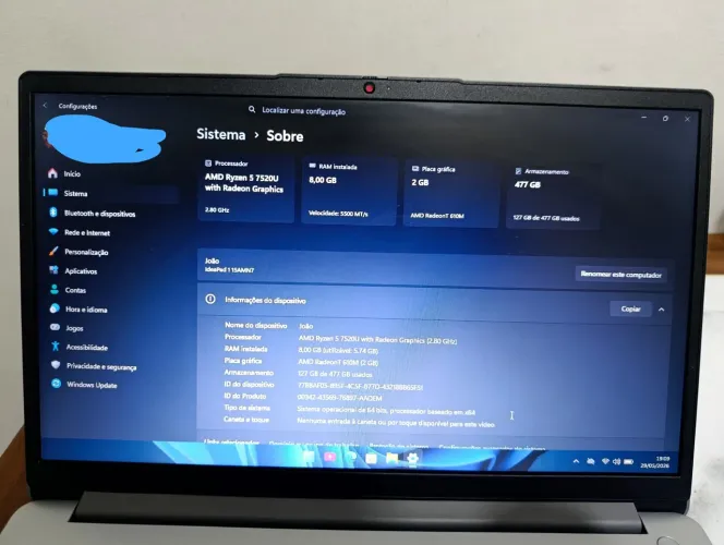 Notebook Lenovo Ideapad 1 15amn7 AMD Ryzen 5 720u 8gb 512gb Ssd Windows 11 15.6