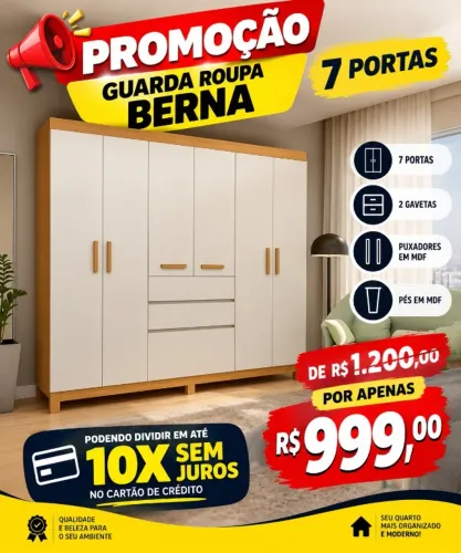 Guarda roupa com 7 portas (dividimos em ate 10x sem juros)