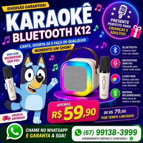 A Diversão Que Toda Criança Quer! Microfone Karaokê com LED
