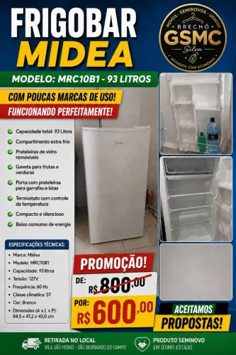 FRIGOBAR MIDEA<br>MODELO: MRC10B1 - 93 LITROS