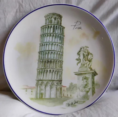 Obra de Mário Salvaticci assinada e com selo de autenticidade no verso - Torre de Pisa