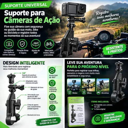 Suporte para Câmera de Ação para Guidão de Moto/Bike - 360°