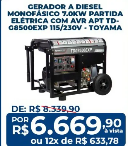 GERADOR A GASOLINA MONOFASICO 4 TEMPOS 7.0KW (PRONTA ENTREGA EM LOJA)