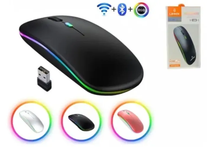 Mouse Sem Fio Wireless 2.4GHZ Led RGB Com Receptor USB Com Alcance de Até 10m