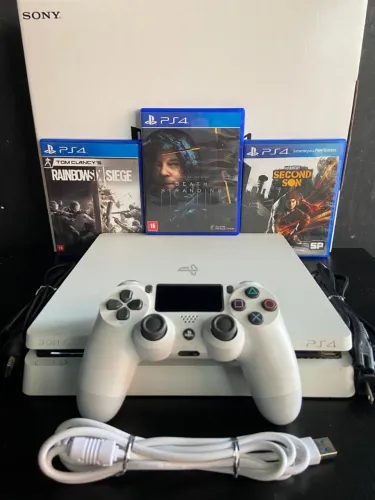 PS4 SLIM 1TB EDIÇÃO ESPECIAL BRANCO GLACIAL (SEMI-NOVO NA CAIXA) SOMOS LOJA EM CAXIAS 