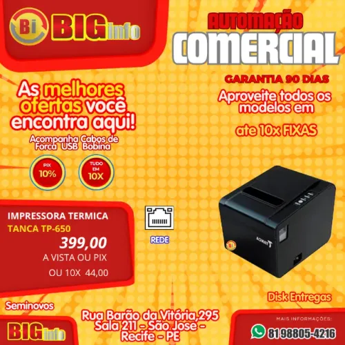 Impressora Termica nao Fiscal Tanca TP-650 Serrilha e Guilhotina USB Serial Ethernet