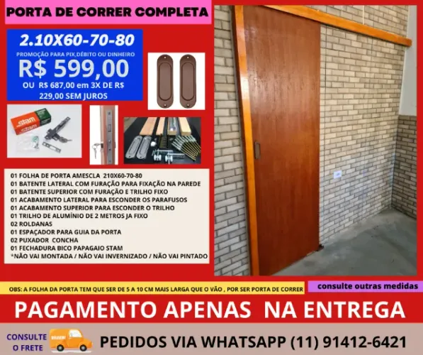 porta completa de correr kit para frete a/c zs-zl-zo-zn-abc- cod opl