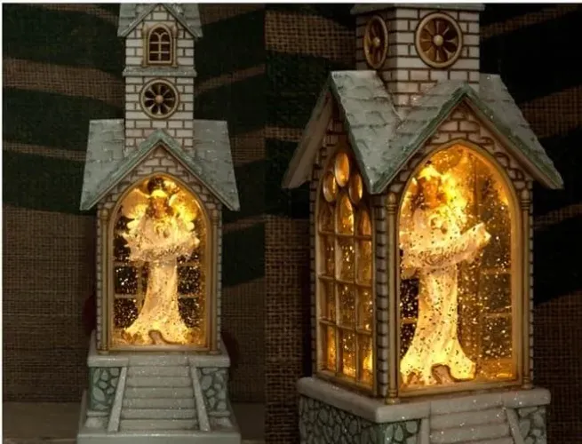 Capela decorativa com anjo musical e iluminado - rejoice
