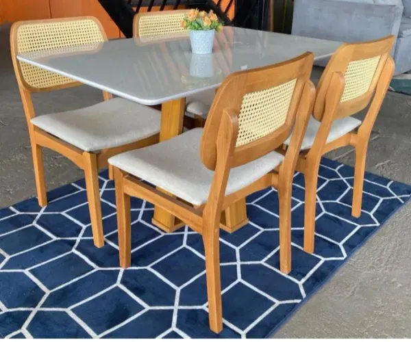 Mesa de jantar Diana 120x80 cadeiras em madeira Tauari maciça