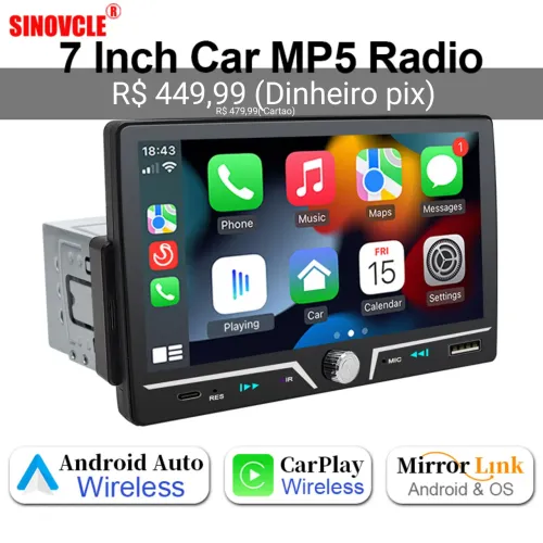 Aparelho Central Multimídia Car MP5 Radio 7 Polegadas Android Auto CarPlay dvd som mp5