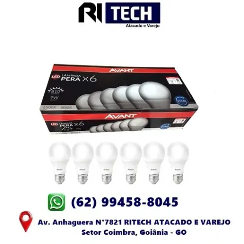 Kit Lâmpadas Pera LED 6 unidades 9W Luz branca 6500K Soquete E27 Bivolt Avant