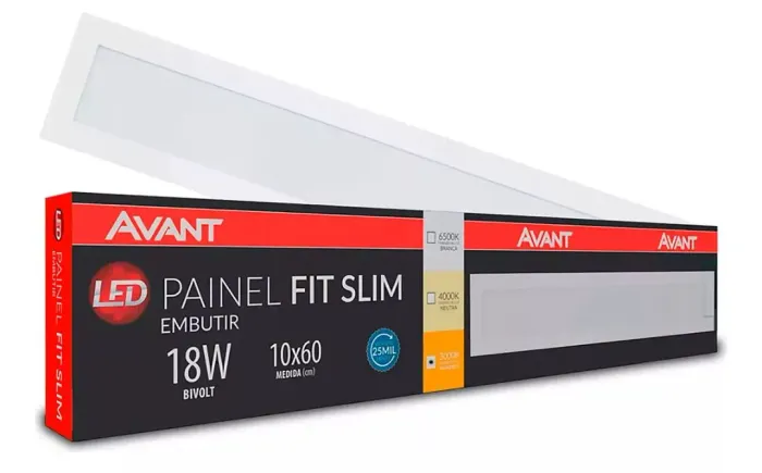 Painel LED Slim 18W Embutir 10x60cm Bivolt - Novo