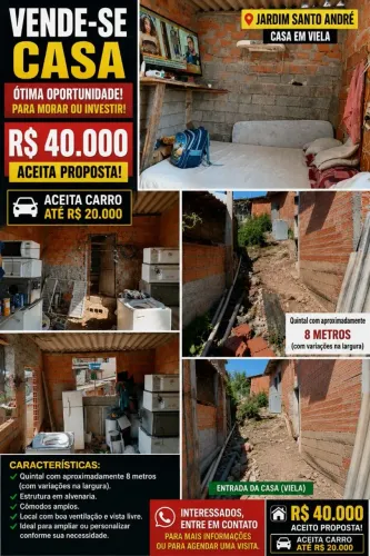 Casa de 2 cômodos mais terreno (parcelo