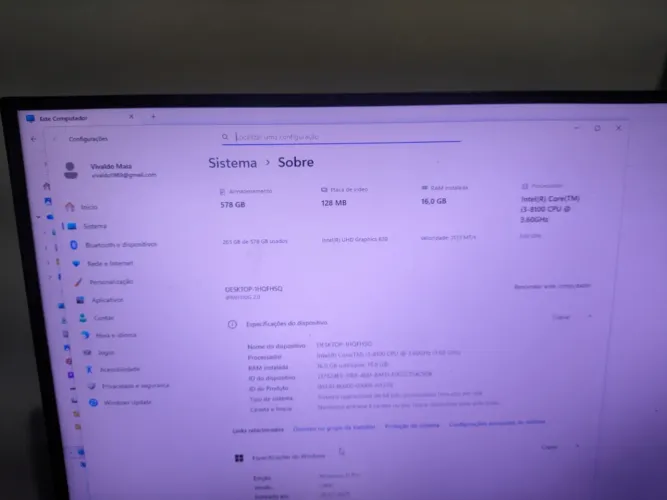 Computador gamer com processador i3 8° geração+ monitor de 27 polegadas AOC. 