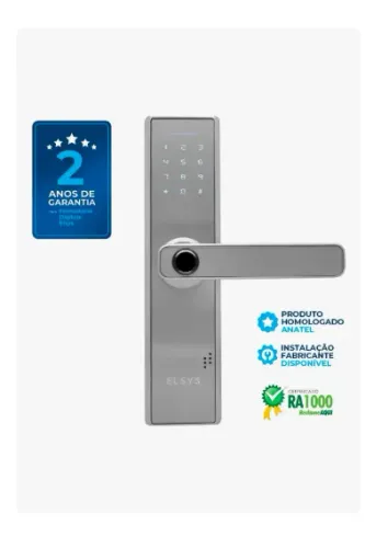 Elsys Esfde2000b Prata Fosco Fechadura Digital de Embutir Com Biometria