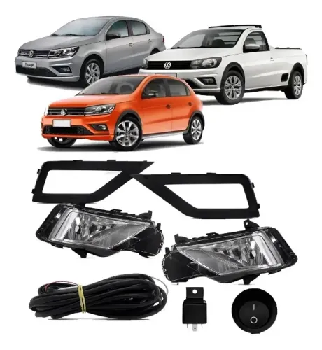 Kit Farol de Milha Saveiro G7 / GOL e Voyage G8 com Moldura Preta e Botão Tic Tac - Suits