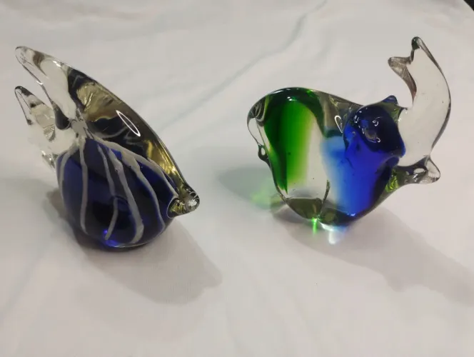 Kit de Esculturas de Elefante e Peixinho de Vidro Murano Multicoloridos. Lindos!!