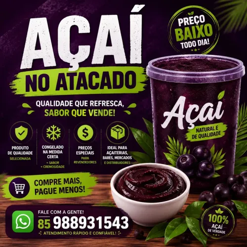 Açaí no atacado! Não forma Gelo!