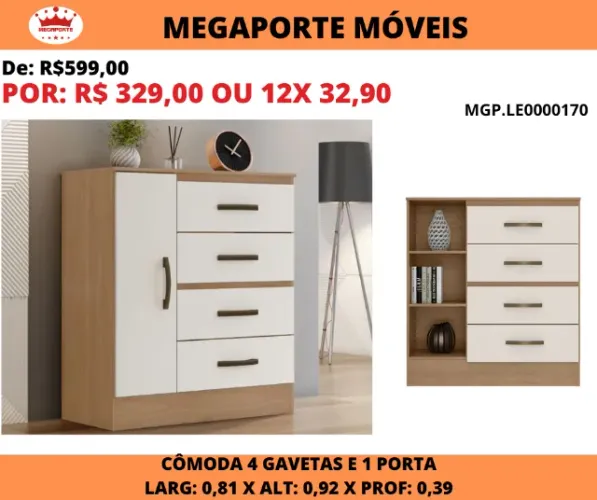 Cômoda Lite 1 Porta 4 Gavetas