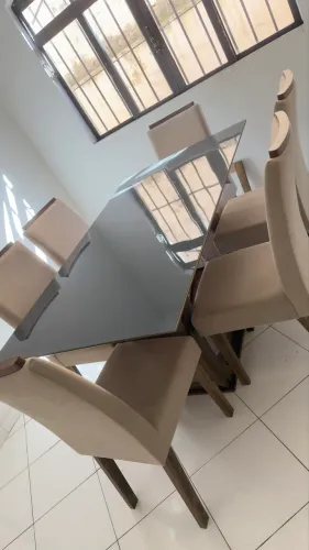 Mesa 6 lugares tampo vidro + 6 cadeiras