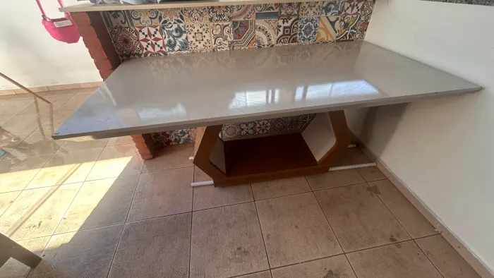 Mesa Alvorada 180 Tp Mdf Vidro canto Reto 6 Cadeiras Rufato