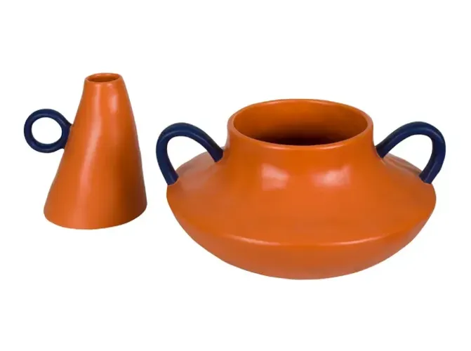 par de vasos cerâmica terracota e azul marinho tok&stok