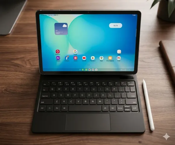 Samsung Tab S10 FE com teclado e caneta