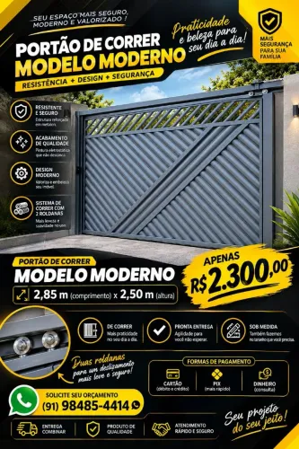 Portão de correr moderno 2, 85 x 2,50 m