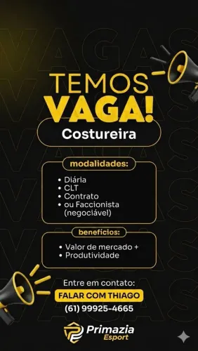 Costureira/Costureira Confecção/Facção