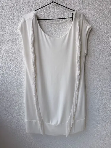 Vestido SHOULDER, off white, franjas