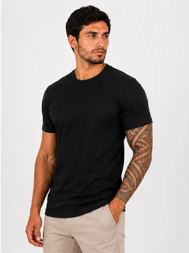 Camiseta Algodão Penteado Gola Canelada Preta