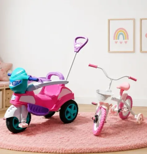 Vendo Triciclo Passeio e Pedal Infantil Maral Baby City Menina + Bicicleta Infantil Track